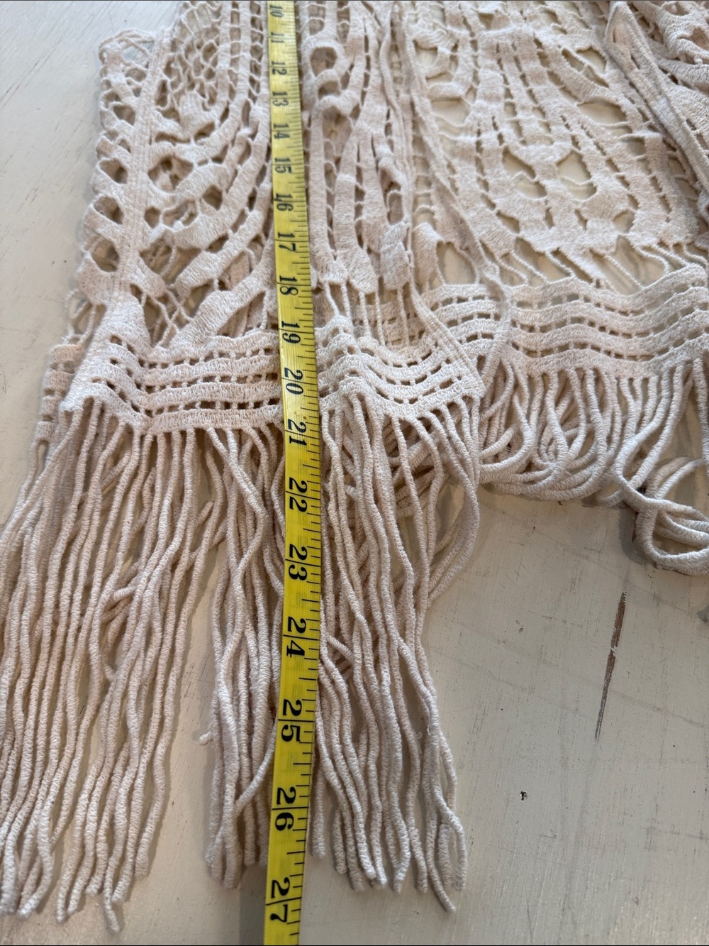 Boho Festival Crochet Vest Cream Fringe Tie Front Love Tree Medium-NWOT - Picture 12 of 12